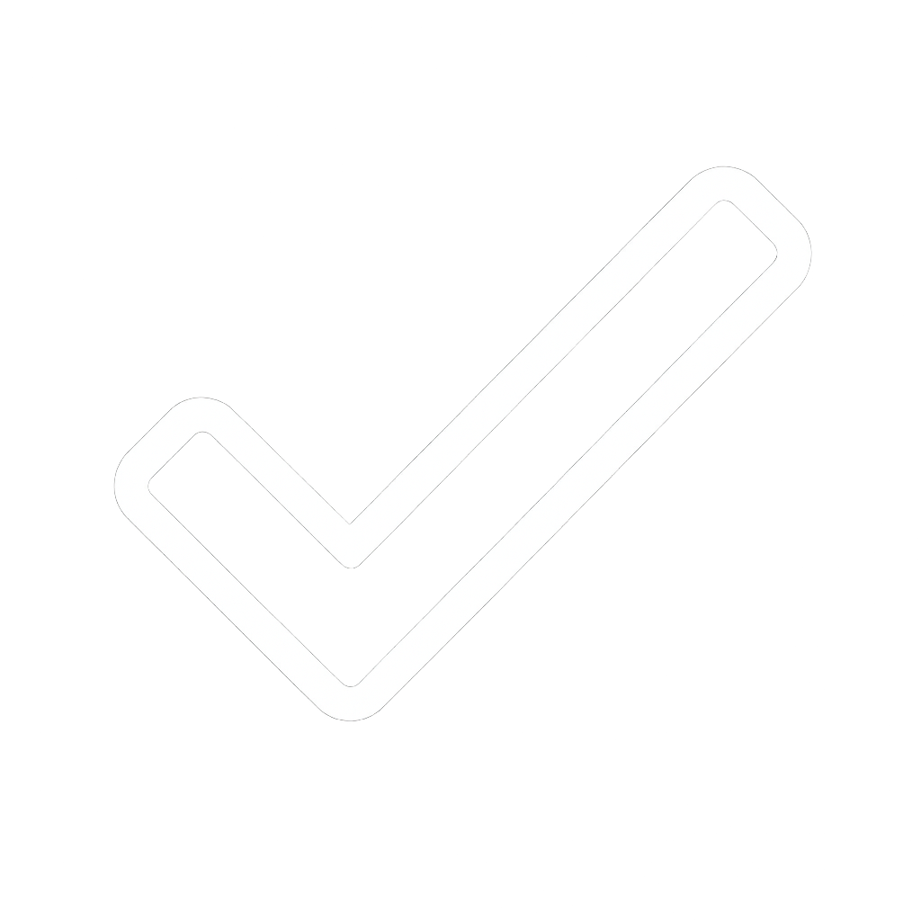 lineart check mark icon style image in white thats bold with no background-1